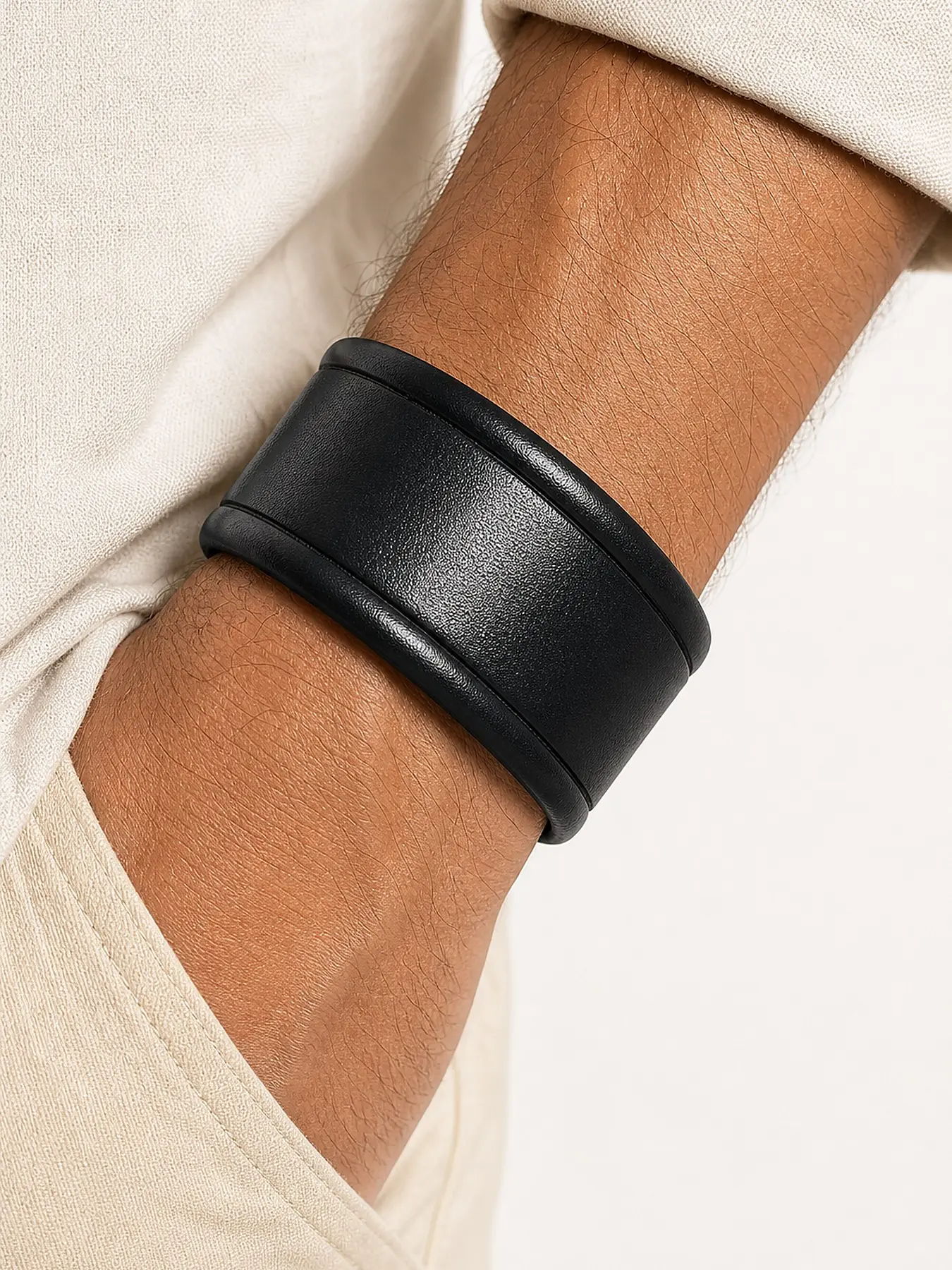 Two-Tone Wide Leather Bracelet, Punk Style Wristband, Unique Fashion Accessory, Bold and Stylish Jewelry Piece