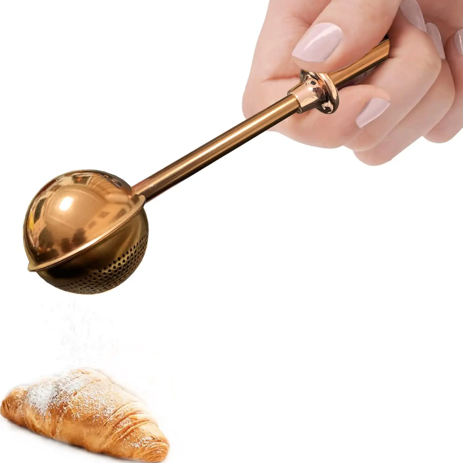 18/8 Stainless Steel Bakeware Powdered Sugar Duster, Spring-Operated Handle Dispenser with Easy 1-Handed Operation for Sugar, Flour, Spices, Easy One-Handed Operation