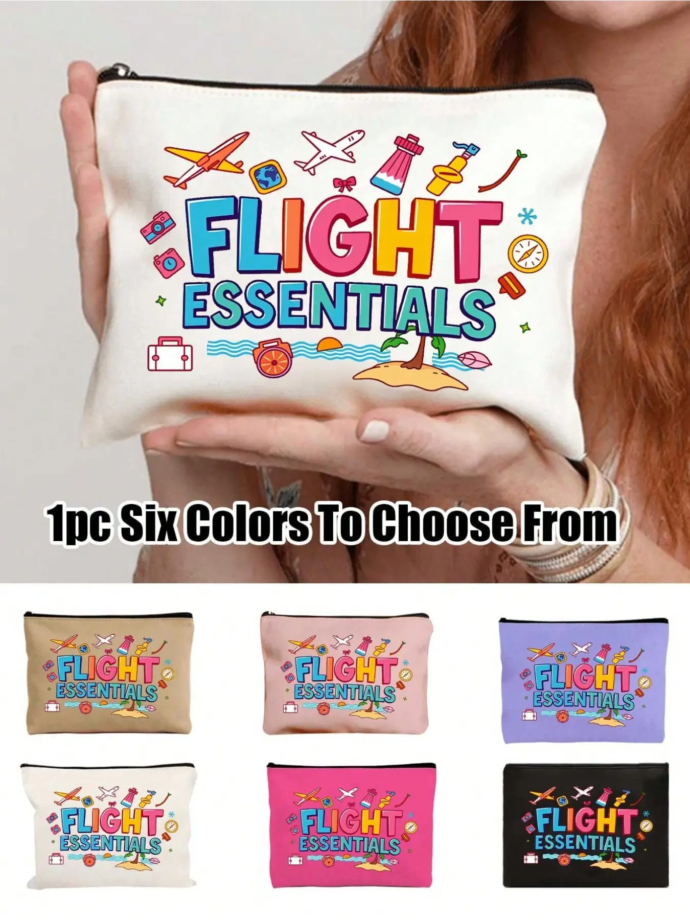 Airport Theme Travel Organizer Bag, Portable Makeup Pouch, Cute Plane Print, Washable Passport Holder, 7 Colors, Durable, for Air Travel, Vacation, Business Trip, Holidays