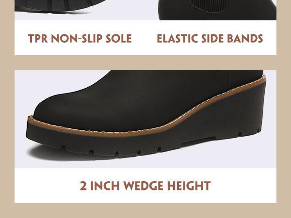 Women's Chelsea Wedge Boots Elastic Platform Lug Sole Slip on Wedge Ankle Booties