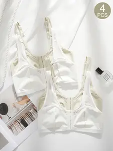 4PCS Elegant Ladies' Bra Set, Seamless Front-Button Control Top, Mesh Straps, No Underwire, No Pads, Comfortable Fit Everyday Wear