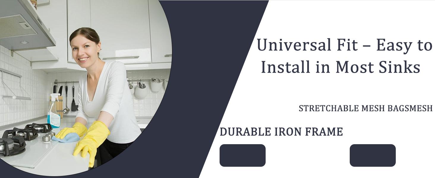 Foldable Kitchen Sink Filter Basket, 100 Disposable Mesh Bags, Rotatable Food Waste Disposal Gadget (White)