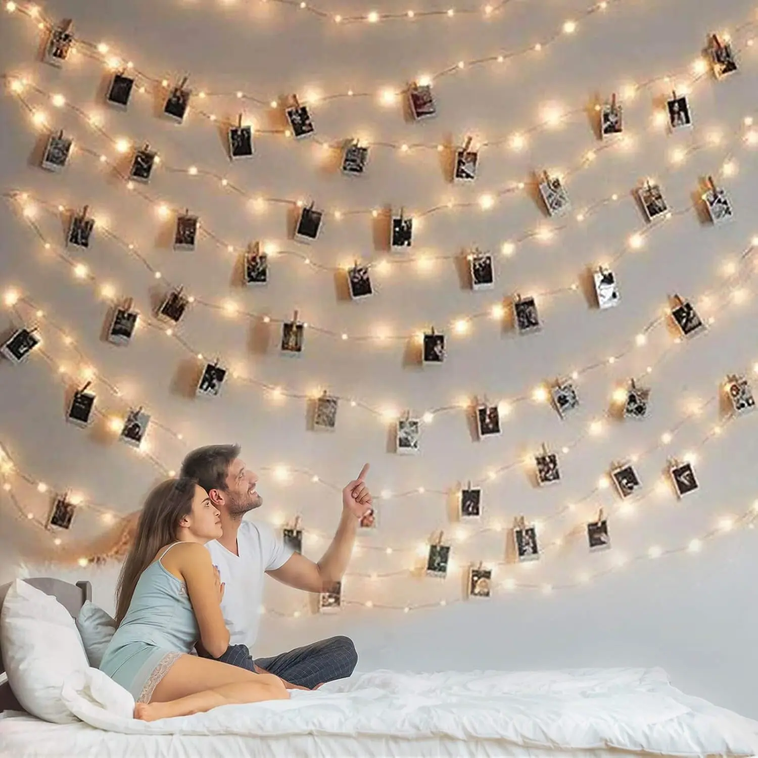 Photo Clip String Light - 33Ft 100LED Fairy Lights with Clips for Pictures, Photo Light with 50 Clear Clips for Bedroom Christmas Wedding Décor