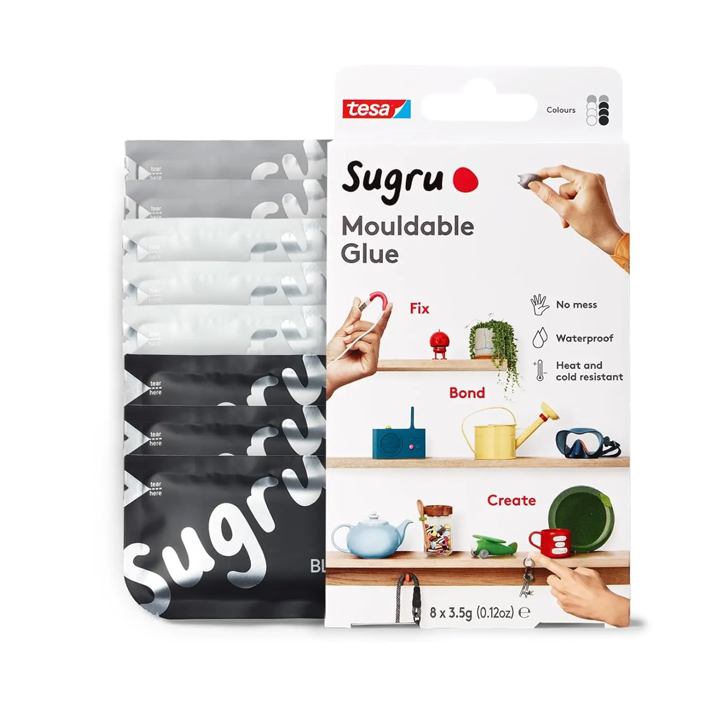 Waterproof All-Purpose Silicone Super Glue Moldable Glue for Crafting DIY Home Improvement Removable Kid-Safe Indoor/Outdoor Use 8 Pack Black White Gray 3.5g/ea