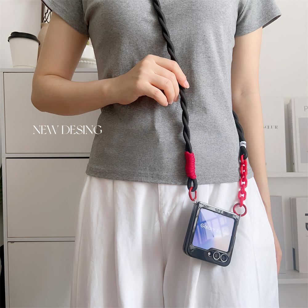 for Samsung Galaxy Z Flip 7 FE 6 5 4 3 Zflip6 Z Flip5 Flip4 Crossbody Lanyard Candy Color Fold Phone Case Shockproof Soft Cover