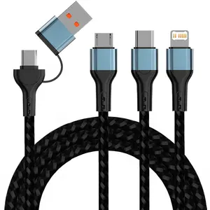 6-In-1 Fast Charging Cable, USB PD to Type-C, Micro, Lightning, 2-To-3 Multi-Function Charger, Durable Braided Design, Universal Compatibility