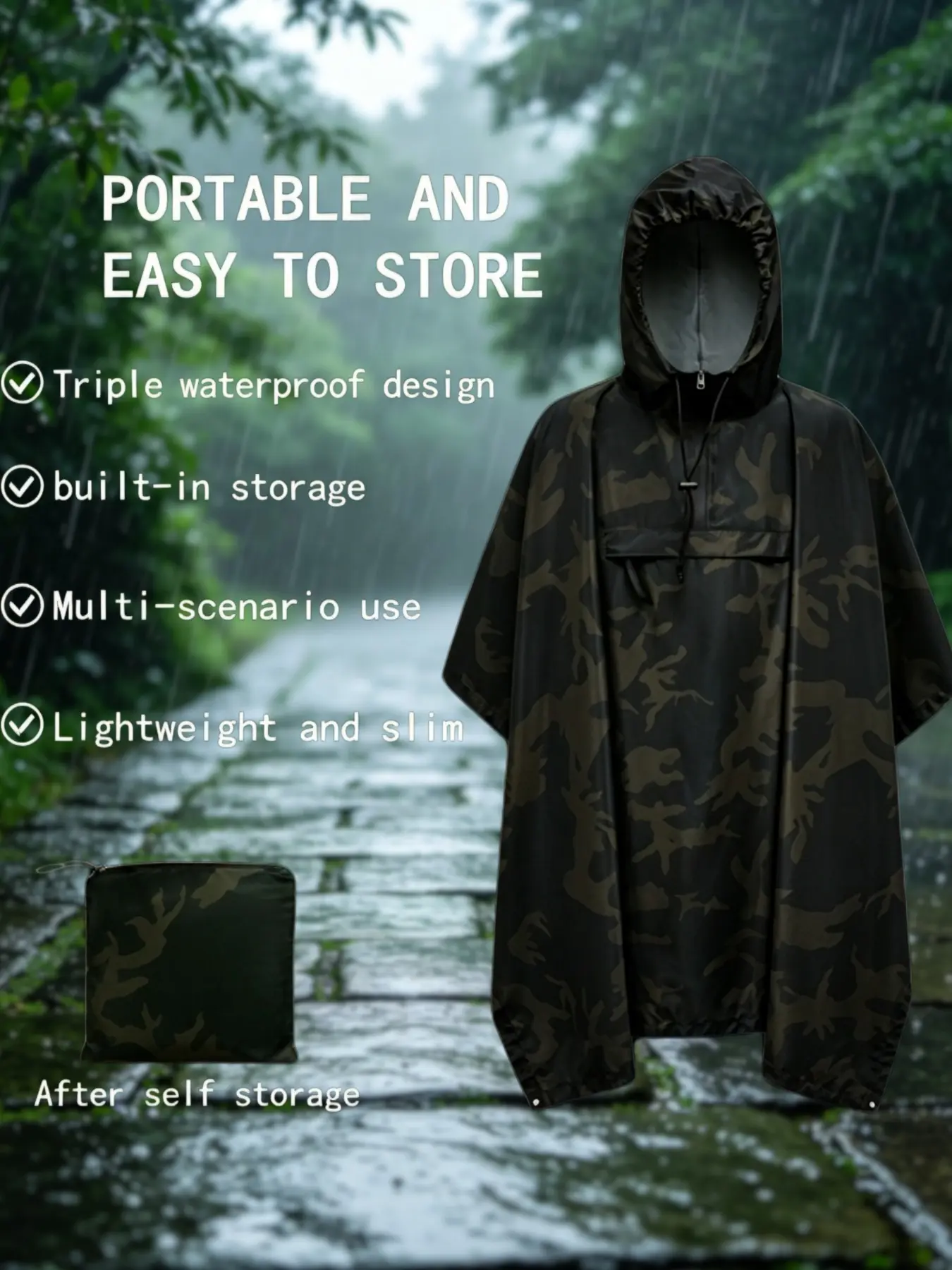 1 waterproof, Rainproof hooded raincoat, 3 hours of survival function, Waterproof canopy+floor mat+raincoat, made of PU coated Tafu material, durable and reliable, essential tool for outdoor camping, hiking, and mountain climbing