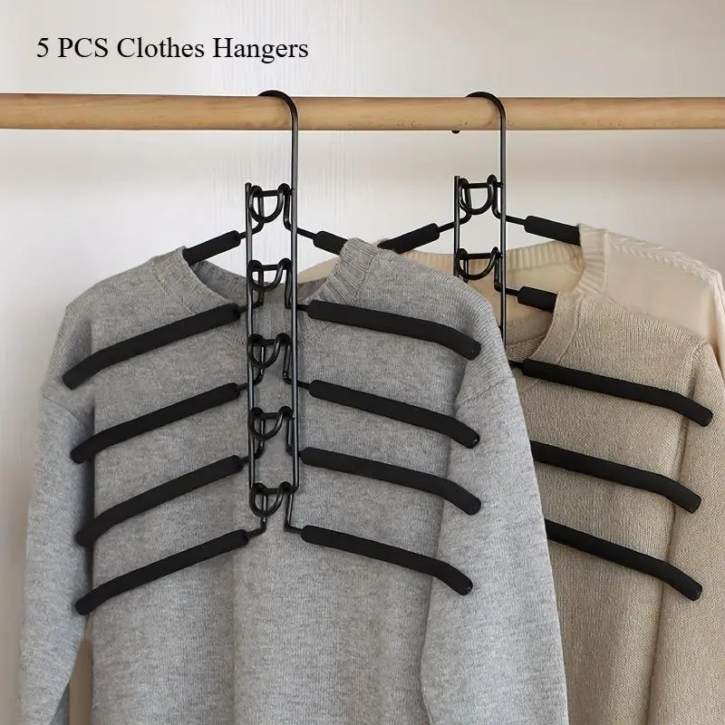 Messy Closet Fix 5 in 1 Detachable Non-slip Metal Hanger Space Saving Multi-layer Storage Hanger for Shirt Suit Sweater Closet Wardrobe Organizer
