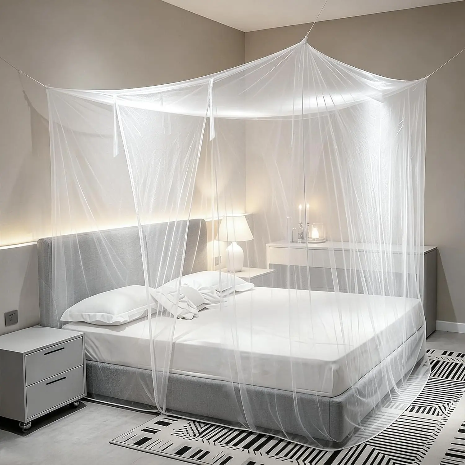 4 Corners Net Mosquiteros Cameros para Cuba Bed Canopies Bedding Drapes for Home Decor Travel Screen Tent with 1 Opening L79 X W79 X H79 Inch