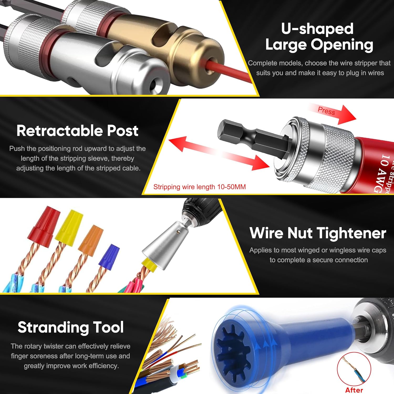 Regulations Wire Stripping for Drill, Wire Stripping Tool & Wire Twisting Connector Set, Wire Twister Tool for Drill, 8 in 1  Drill Wire Stripping Professional Electrician Tools Set(8pcs)