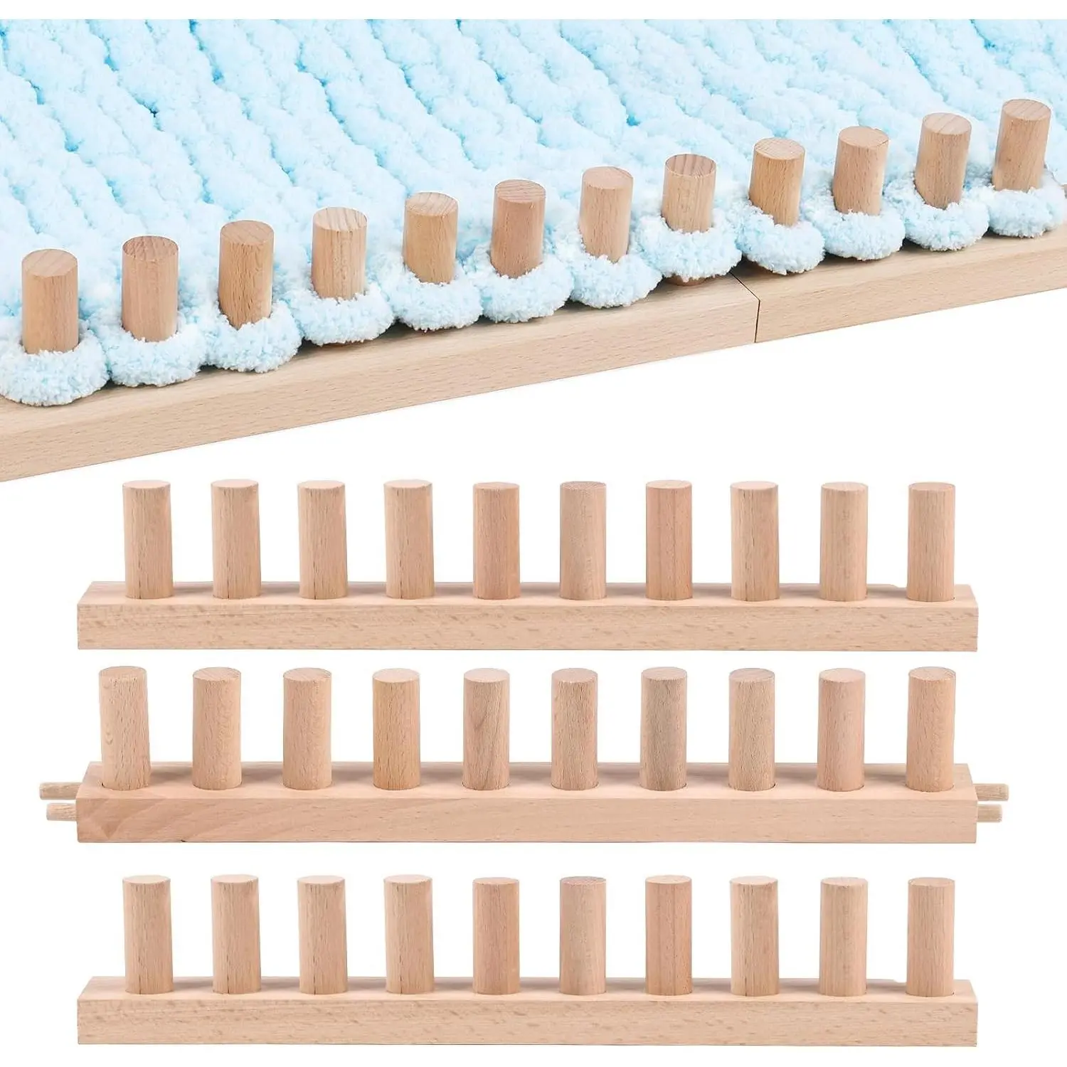46" Beechwood Chunky Knitting Blanket Loom Kit - Adjustable Size Hand Knitting Loom for DIY Throw Chunky Yarn Blankets Scarves Rugs, No Needles Required, Blanket Loom Gift for Beginners Starter