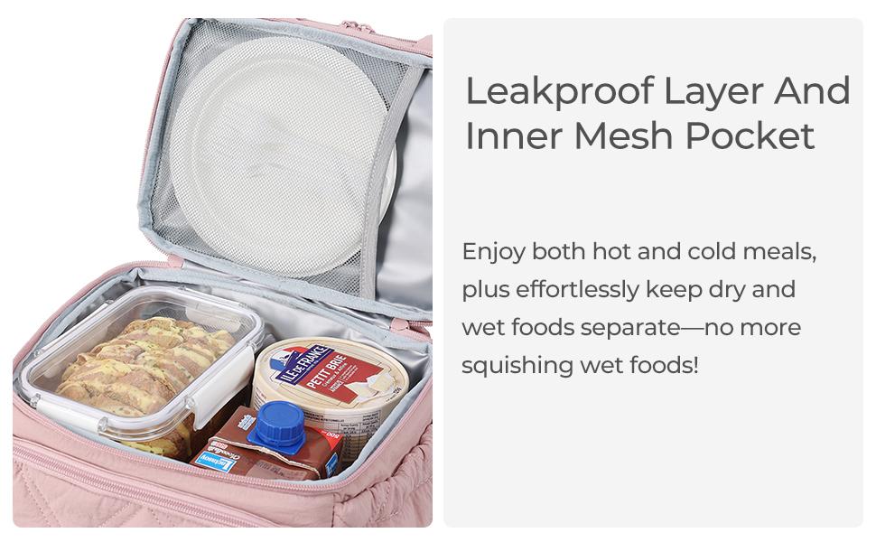 Lunch Bag Women Double Deck Quilted Puffer Insulated Lunch Cooler Leakproof Durable Reusable For Work Picnic Meal Prep