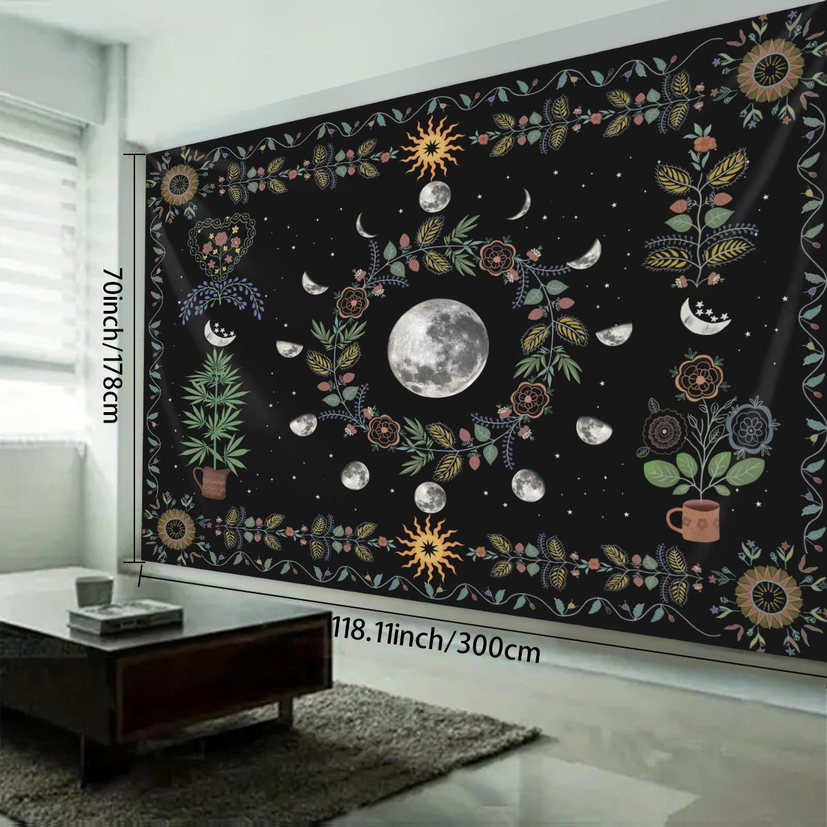 Plant & Flower Pattern Tapestry, Natural Moon Phase Tapestry, Bohemian Mandala Spiritual Tapestry, Wall Hanging for Bedroom Teenager Girls, Decor, Durable Decorative Tapestry