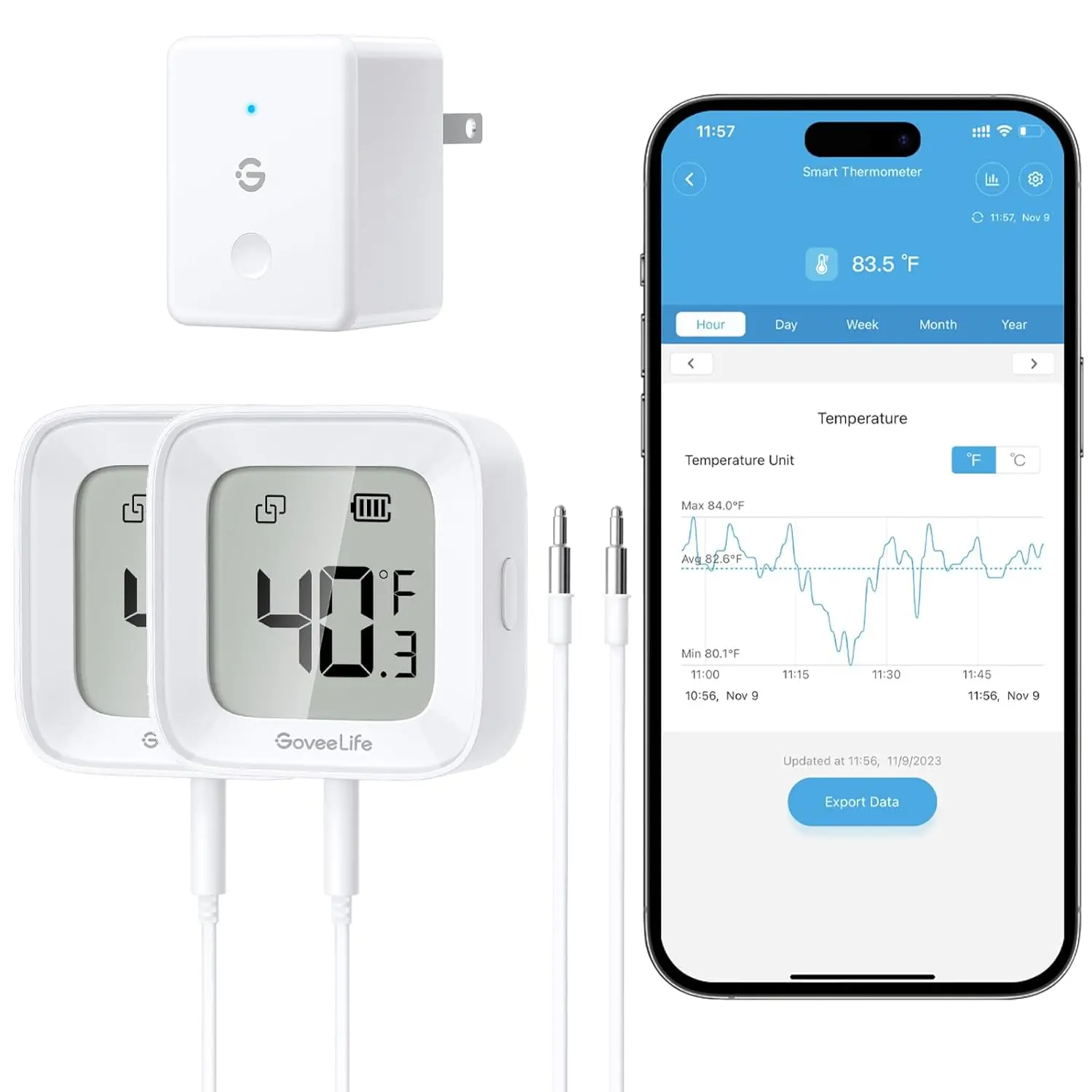 WiFi Refrigerator Thermometer with Alarm, Wireless Digital Freezer Temperature Gauge with App Control, LCD Display, 2 Years Free Data Export, for Home Kitchen Fridge Hot Tub 2 Pack