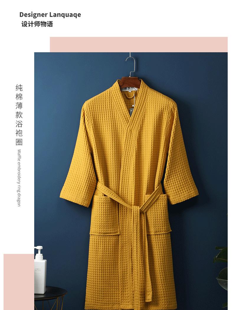 In-stock pure cotton bathrobe, thin spring/summer long waffle robe for hotels and beauty salons, available for direct shipping