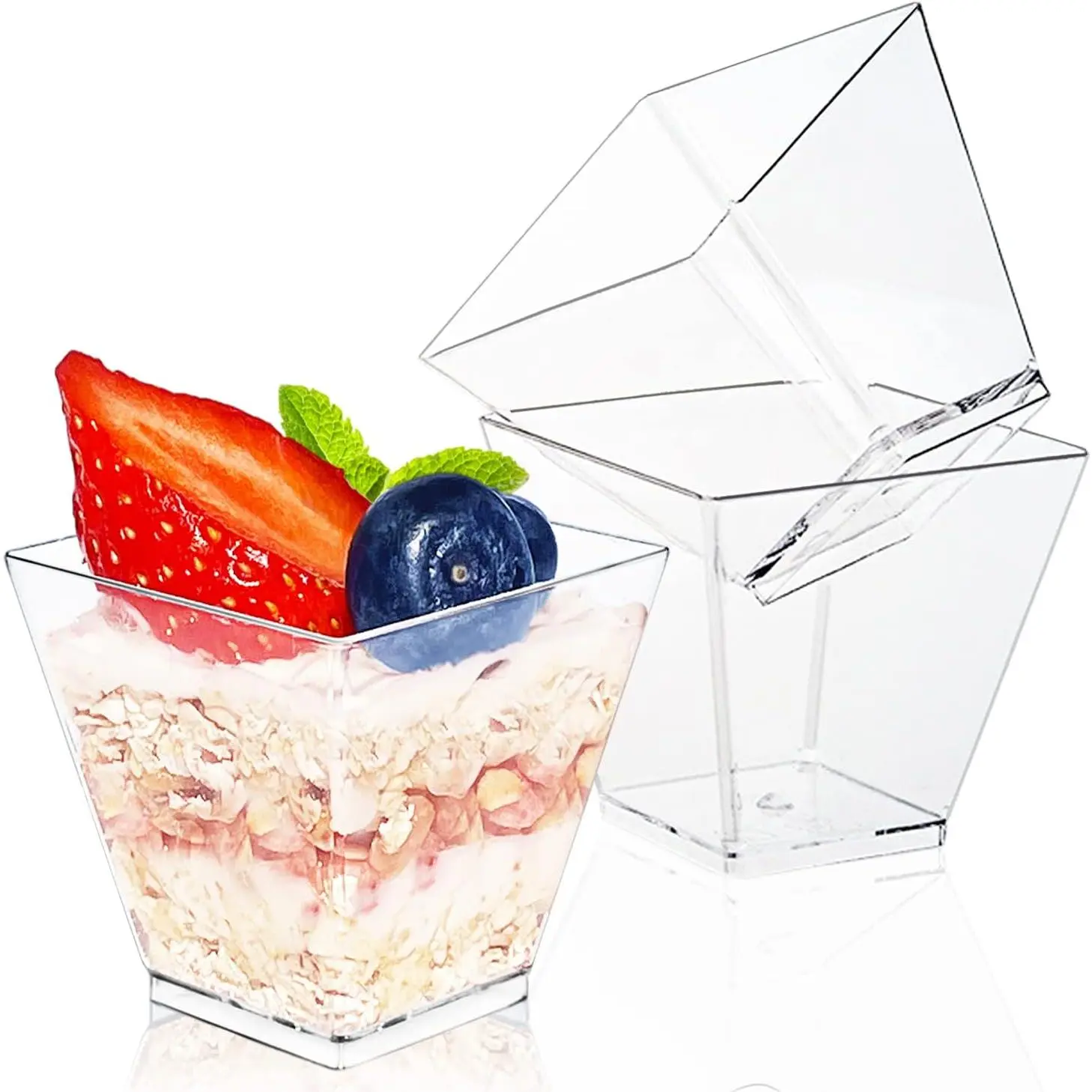 50 count Square Mini Plastic Dessert Cups,3.5Oz Clear Plastic Parfait Appetizer Cup for Desserts,Appetizers,Ice Cream