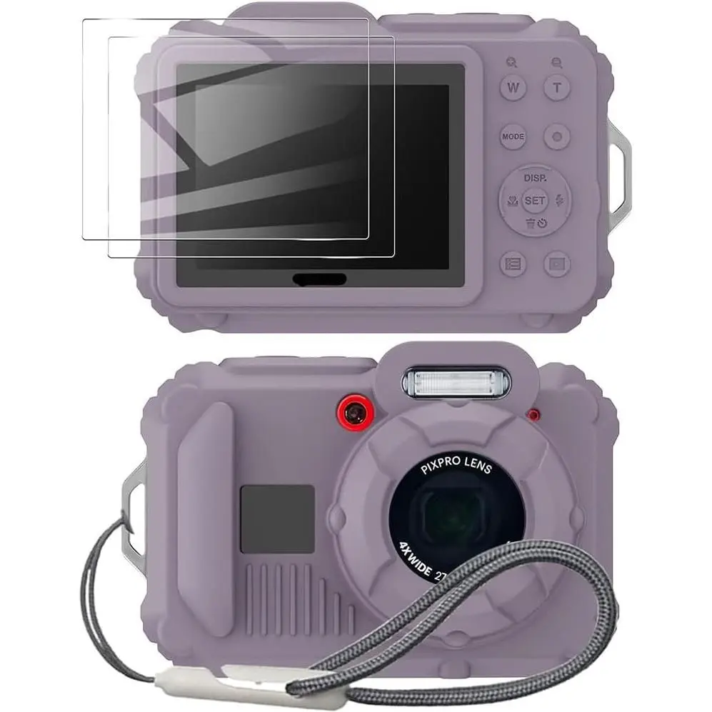 Custom Synthetic Soft Protection Cover & Cut Out Grip Accessories for Pixpro WPZ2 Digital Camera - 2 Screen Protectors, Lanyard, Manufacturer Warranty, Rose Grey