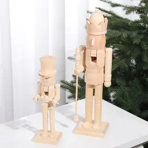 2 Pcs Christmas Nutcracker Ornaments Neutral Nutcracker Figures 10'' 15'' Christmas Decor Ornament Soldier Festive Collectible Gift for Table Fireplace Shelf Desktop Log Color Wooden