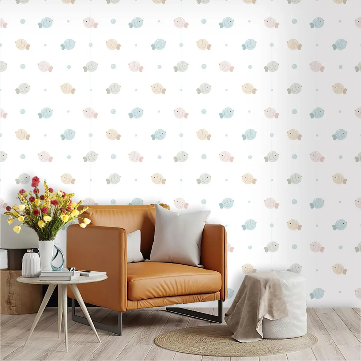 Morandi Light Fish Wallpaper, PVC Mould-Proof, Self-Adhesive, Ideal for Kitchen/living Room/bedroom, Easy Peel-And-Stick, Wall Decor