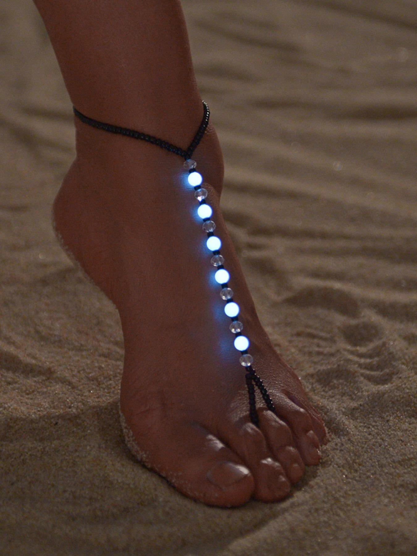 Boho Style Glow in The Dark Beaded Anklet, Lightweight Personality Tiered Ring Linked Design Anklet for Wear, Fashionable Adjustable Anklet, Women Gifts, Boho Style Jewelry, Trendy Jewelry, Layered Anklet