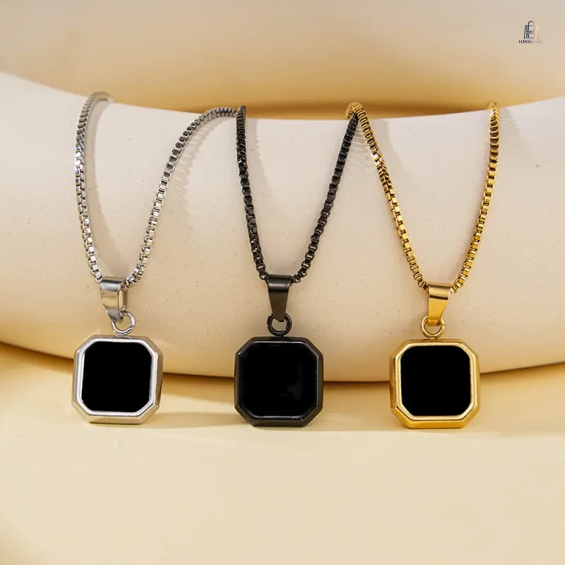 Dainty Black Enamel Square Necklace   Waterproof Stainless Steel Minimalist Pendant for Women Men |     Aesthetic Everyday Jewelry Gift for Birthday Holiday Anniversary