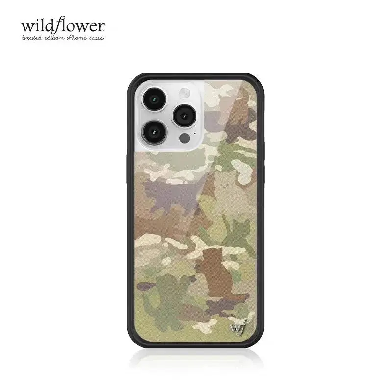 Wildflower 3D Kitten Camo wf Phone Case for iPhone 12 13 14 15 16 Pro Max Plus 17 Pro Max Cartoon Soft Edged Wildflower Cover Protection Protective