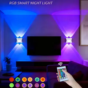 Magnetic LED Wall Sconce, 16 Color Changing RGB Wall Light, Led Mood Light with Remote & Touch Control, Motion Sensor, Rechargeable Battery Operated, Dimmable Up Down Wall Lamp for Bedroom Staircase Hallway Doorway, Ambient Decor Lighting