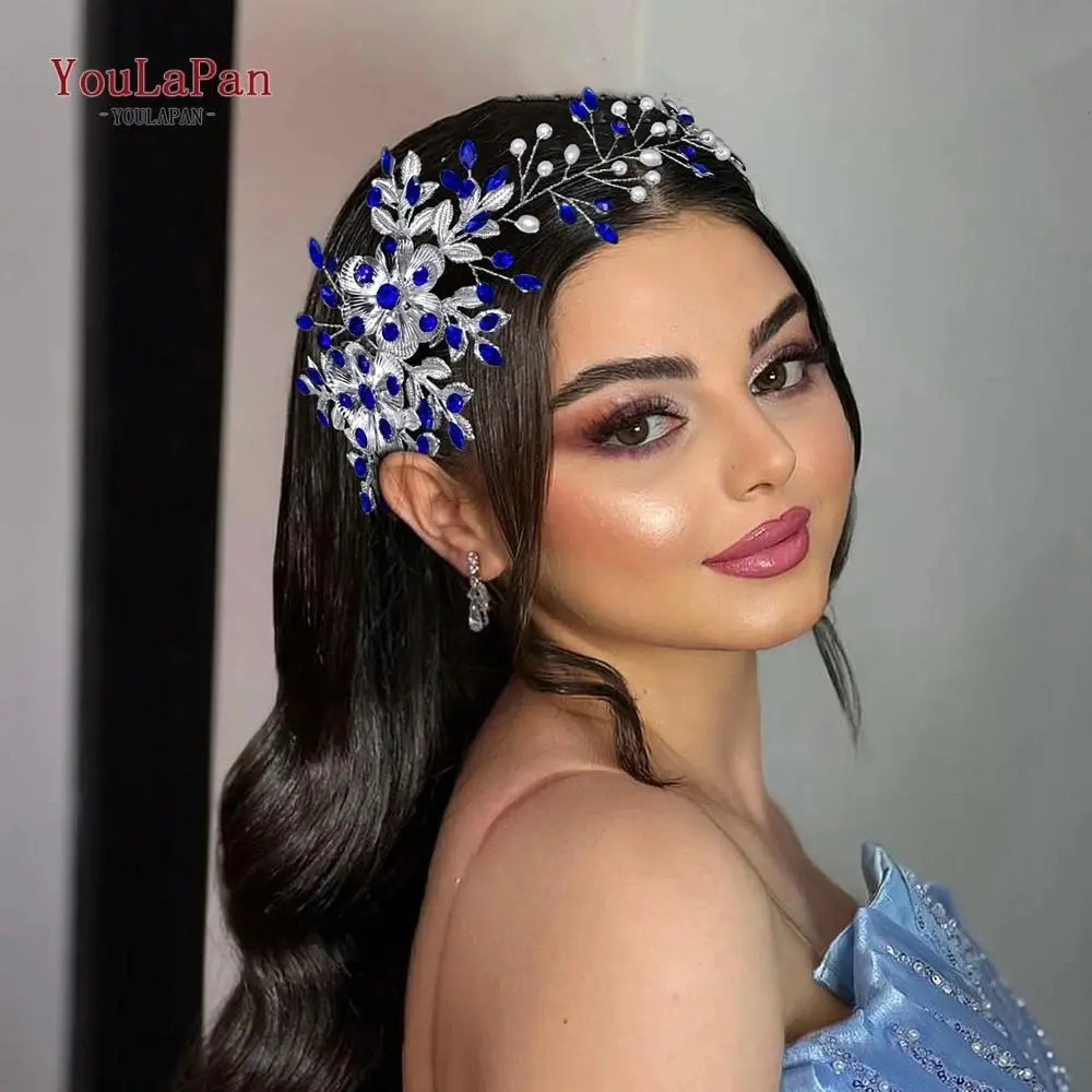 YouLaPan Pearl & Alloy Flower Motif Hair Comb - 8.5x30cm, Handcrafted Look, Rhinestones Added, Elegant Women's Bridal Wedding Headpiece, Party Headwear HP511