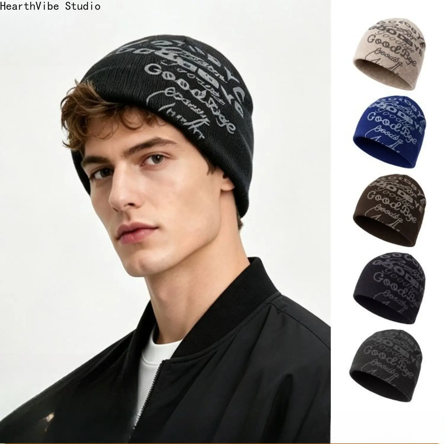 Unisex Graffiti Letter Print Beanie Hat, Vintage Ribbed Knit Skull Cap, Winter Warm Soft Slouchy Hats for Outdoor Skateboard Cycling Streetwear, Cool Christmas Birthday Gift