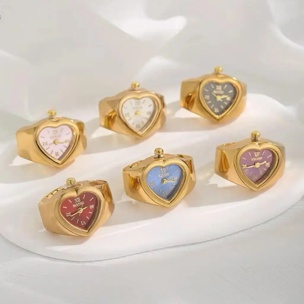 Fashion Heart Shape Dial Watch Rings for Men Women Quartz Movement Roman Numerals Pointer Mini Battery Clock Charm Jewelry 2026