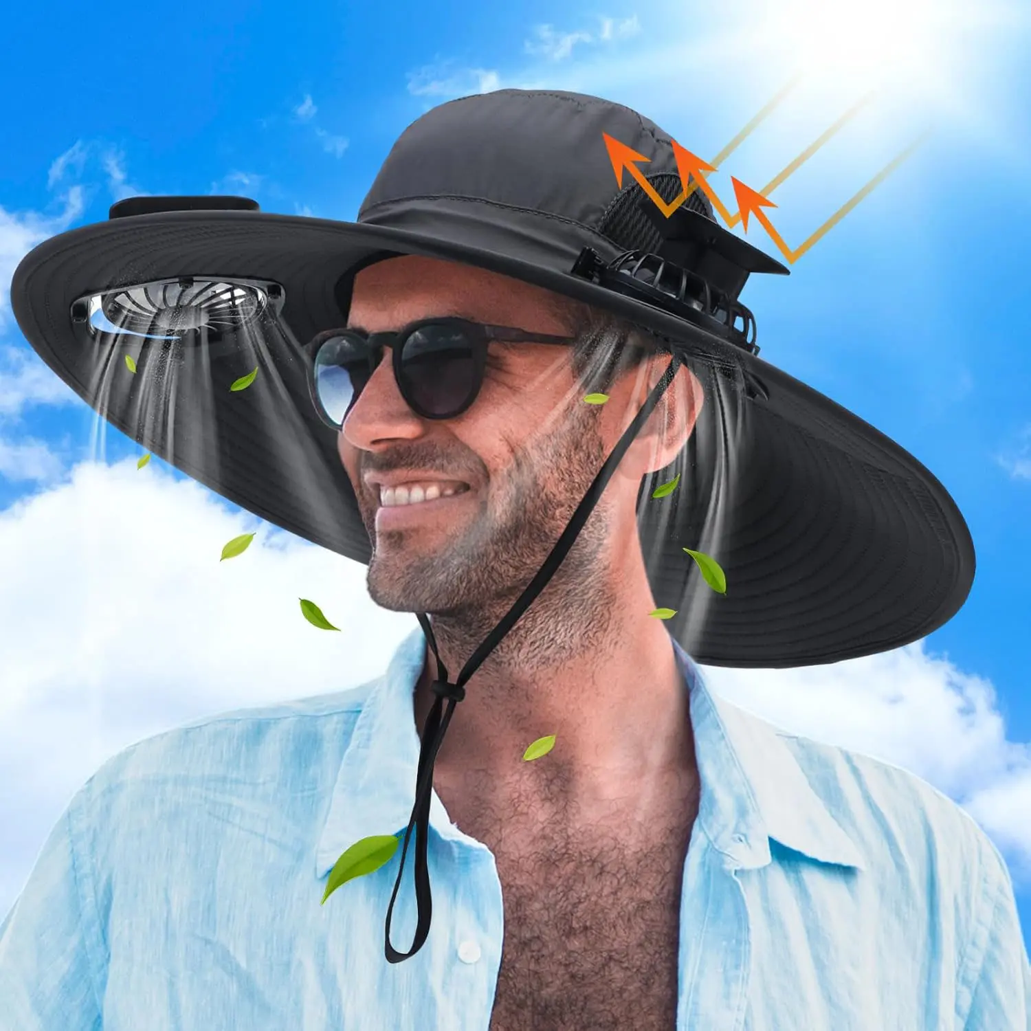 Solar Powered Fishing Hat with Dual Rechargeable Fans, UV Protection Mesh Cooling Design, Ideal for Outdoor Activities, Fisherman Hat