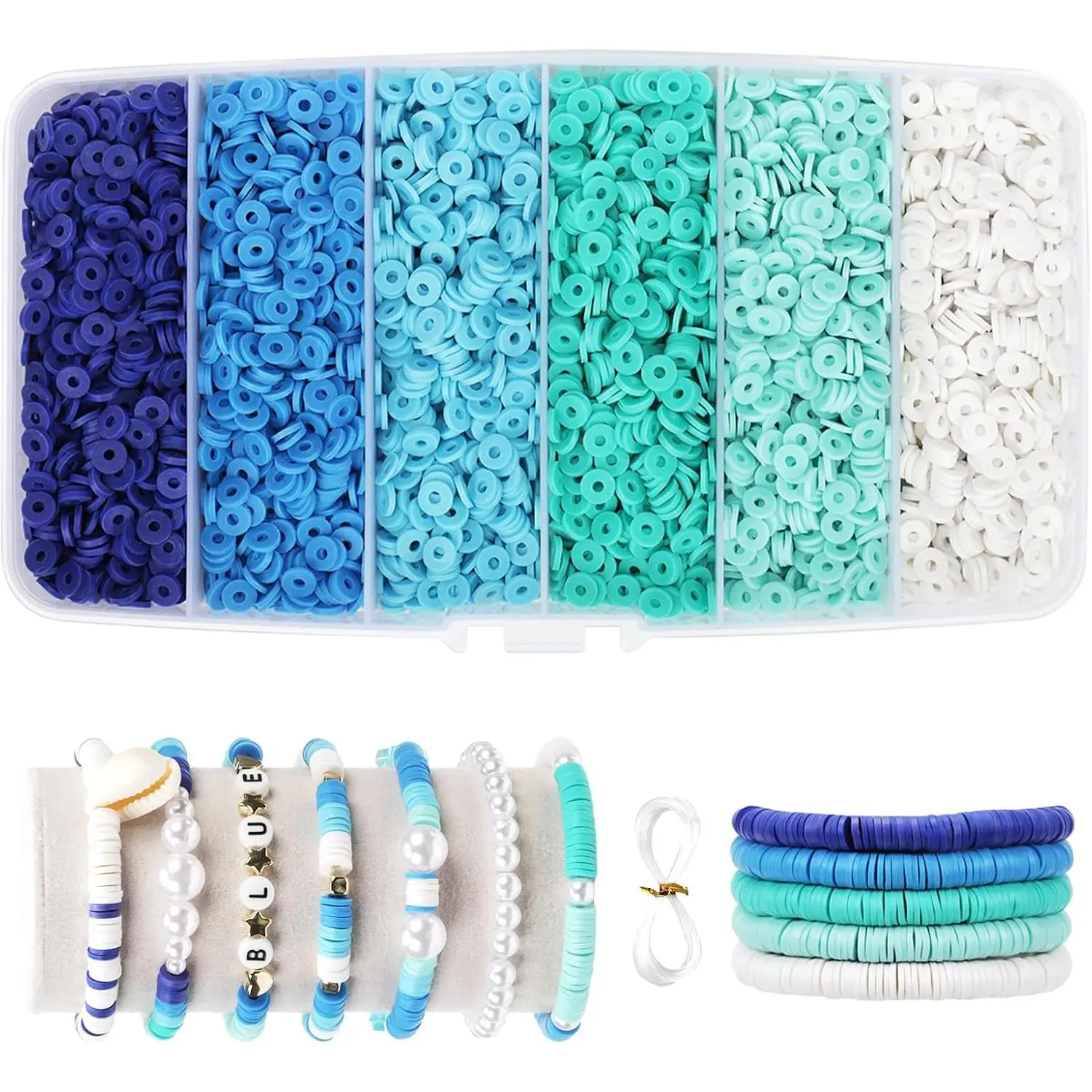 6000+Pieces Polymer Clay Beads, 6 Colors Clay Beads (Blue) | Bracelets Making Heishi Beads Friendship Bracelet Making Kit for Girl Women Adults