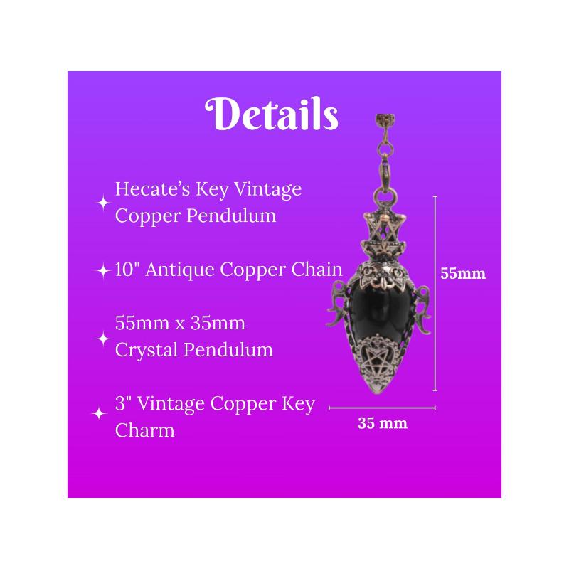 Crystal Hecate's Key Pendulum - *Select Your Stone Metal & Key Charm* - *FREE* Yes-No Dowsing Board - Perfect Gift for Witches - Divination.