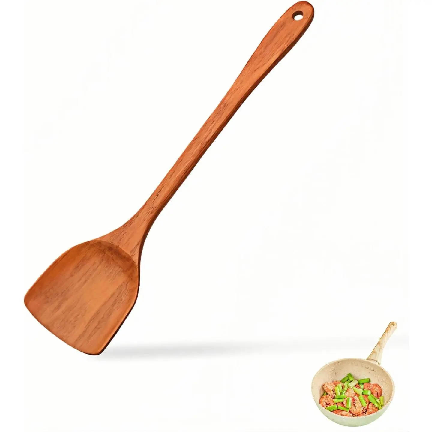 Cork  Cooking Spatula, Long Handle Kitchen Turner, 15.3 Inch Wooden Spatula with Lacquer Technology, Non-Stick Pan Safe, Kitchen Utensil for Cooking, Camping