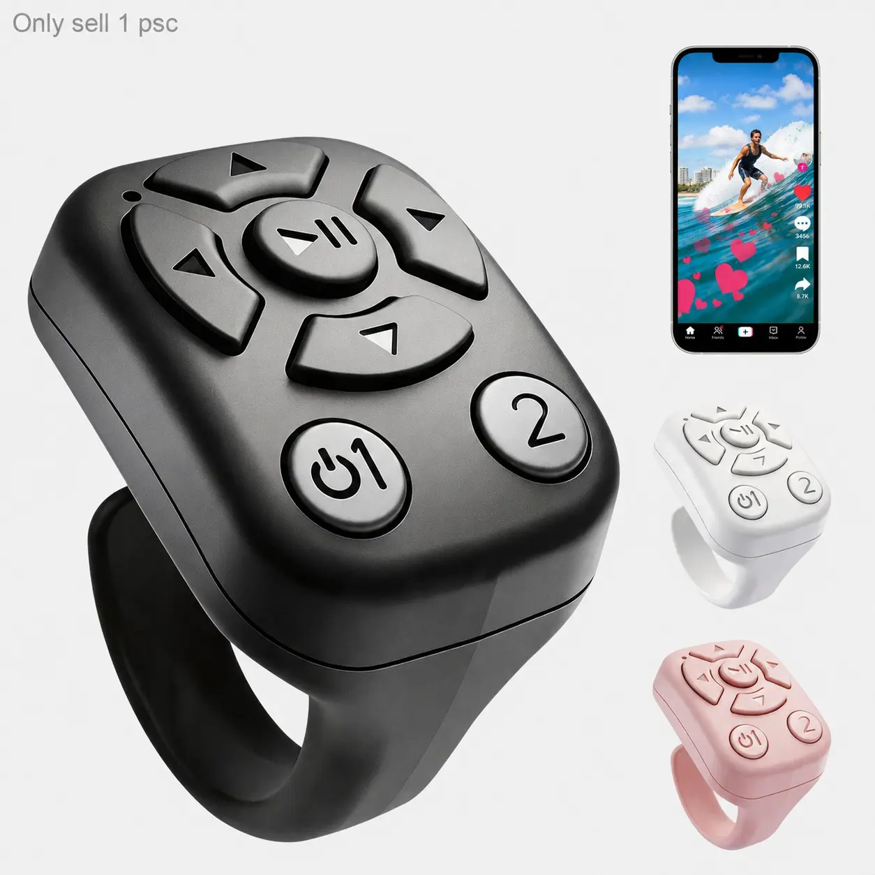 TikTok Scrolling Ring, Wireless Remote Control Page Turner for iPhone Android, Phone Video Scroller, Camera Shutter Remote for Selfies, Short Videos, Music Control and E-Books, Cellphone Selfie Accessory