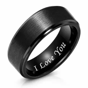 Elegant Men's Titanium Steel 'I Love You'Engraved Ring - Romantic Black Band withCreative Lettering, Ideal for Wedding,Anniversary & Valentine's Day Gift,Father’s Day gift.summerwins summerwins