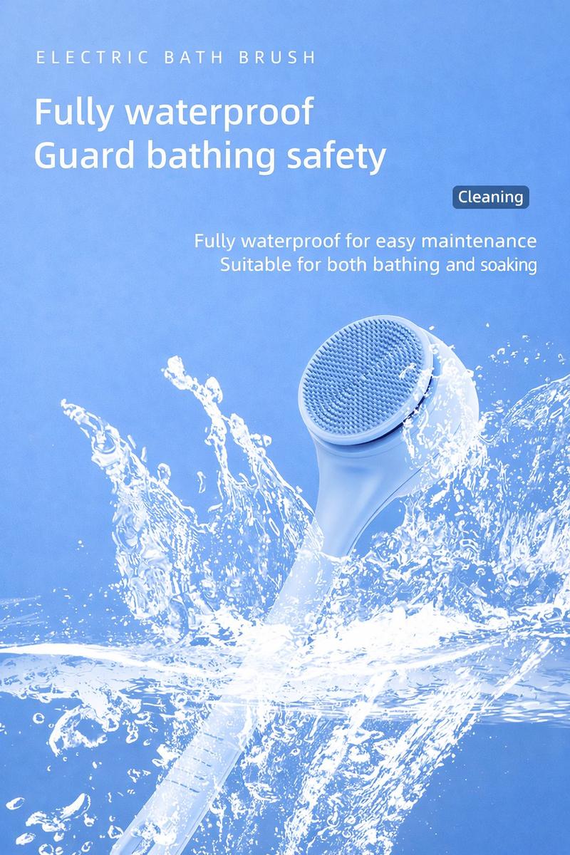 Rechargeable Electric Body Scrubber, Waterproof 360° Rotating Shower Brush with Dual Grip Handles, Full Body Bath Brush with 4 Detachable Heads for Deep Cleansing