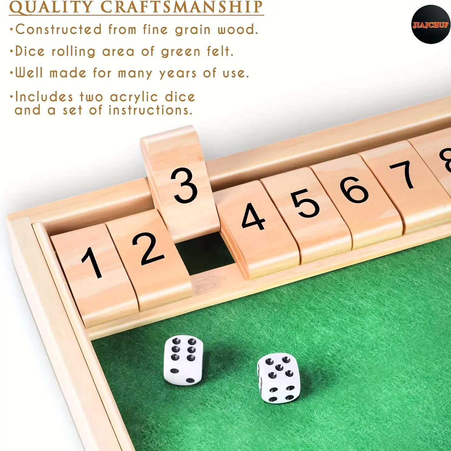 JIAJCHUF Shut the Box Math Board Game with 12 Numbered Box Lid - Wood Family Strategy Game for & s, 2+ Player Dice Game for Number Practice & Addition/Subtraction Skills, Educational Family Party Game Night Gift