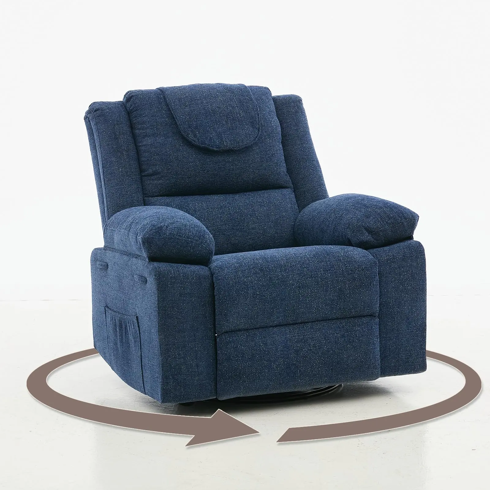 Adults Oversized Rocking Nursery Glider Recliner Chair – 360° Swivel Rock Recliner Single Sofa with Vibration Massage & Heating for Living Room, Bedroom