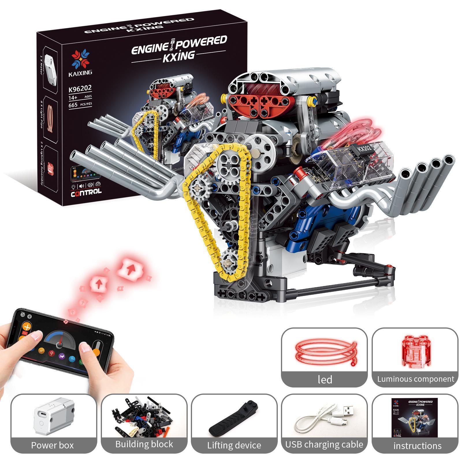 V8 Electric Engine Building Blocks Set, Programmable Phone Remote Control, Mechanical Assembly Model, Desktop Decoration, Perfect Gift