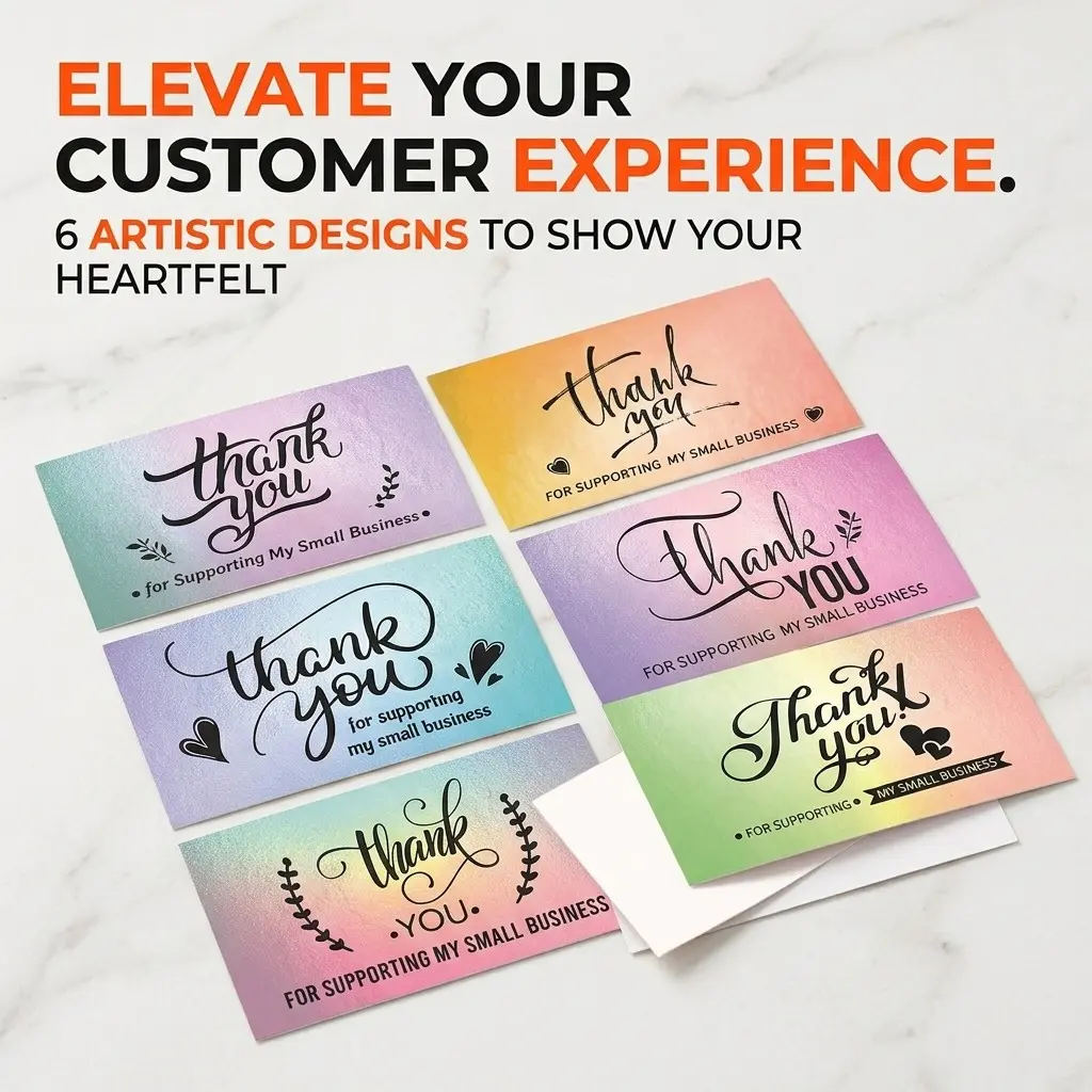 Colorful Thank You Card (business Card), Customizable Tarjetas, Artistic Fonts, Blank Back for Writing, Ideal for Small Business Packaging, Gift Box Decor, Bulk Thank You Cards