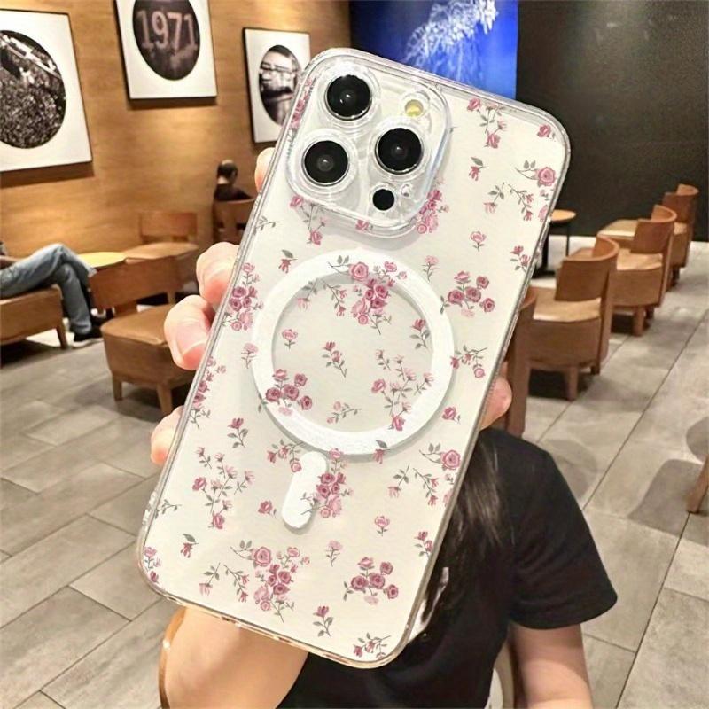 A Fully Transparent Phone Case with a Floral Design Magnetic Case for iPhone 17 Pro Max Air 16 16e 15 14 Plus 13 12 11 X XS Transparent Acrylic Scratch-resistant skin-friendly feel Smartphone Cover Gift