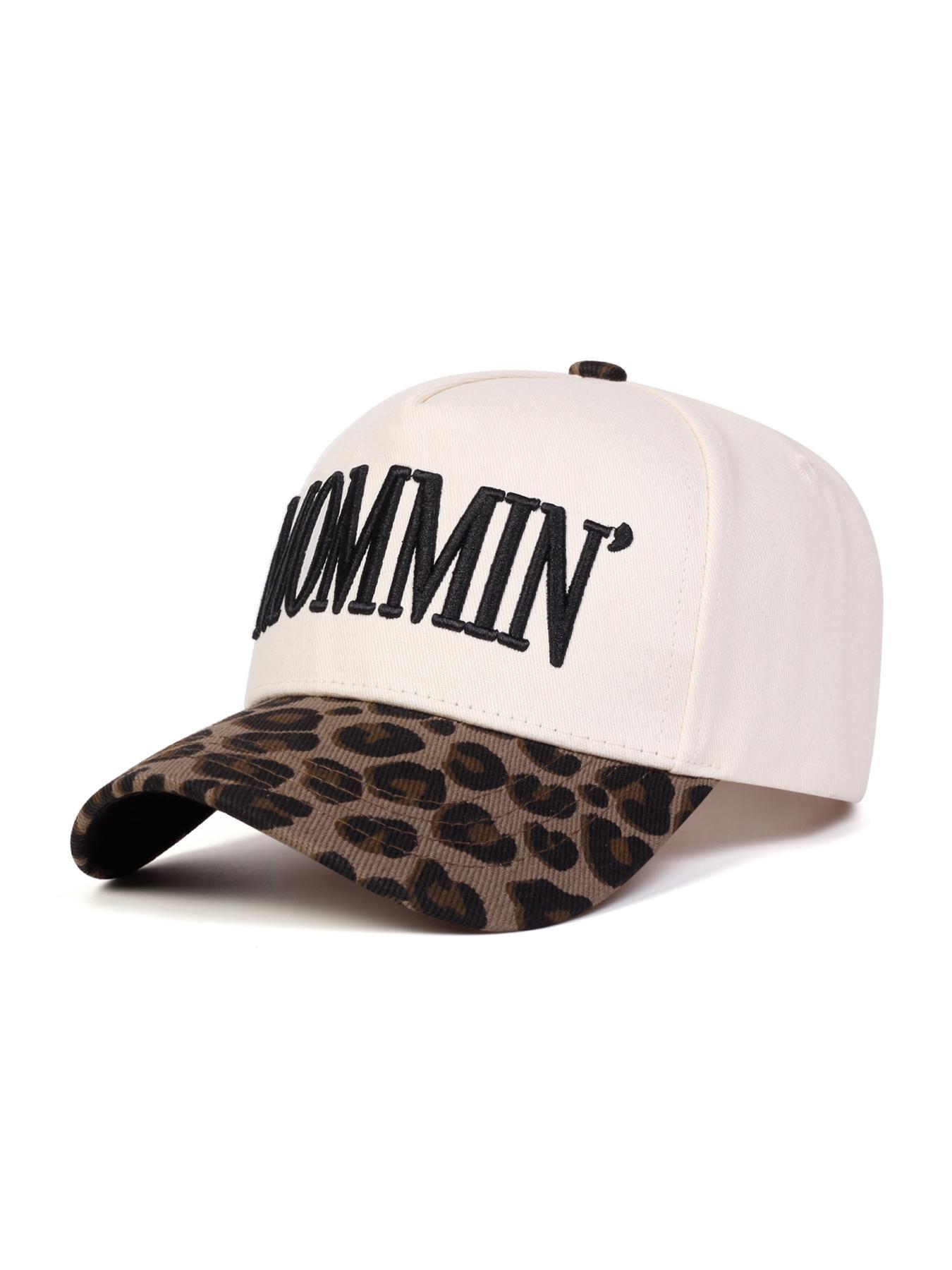 Unisex Letter MOMMIN' Embroidered Leopard Print Patchwork Baseball Cap Outdoor  Sunscreen Leisure  Spring Autumn Travel Tourism Beach Vacation  Cowboy  for Fashionable Moms Perfect Gift hat derby Gothic Horns trucker Adjustable Brown Leather Mesh