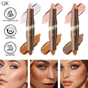 Double-Ended Contour Stick, 2-in-1 Cream Highlight & Shadow Stick, 3 Shades for All Skin Tones (Fair/Natural/Wheat), Blendable Soft Focus Finish, Non-Greasy Long-Lasting Contour Makeup, Beginner-Friendly Face Sculpting Stick, Waterproof