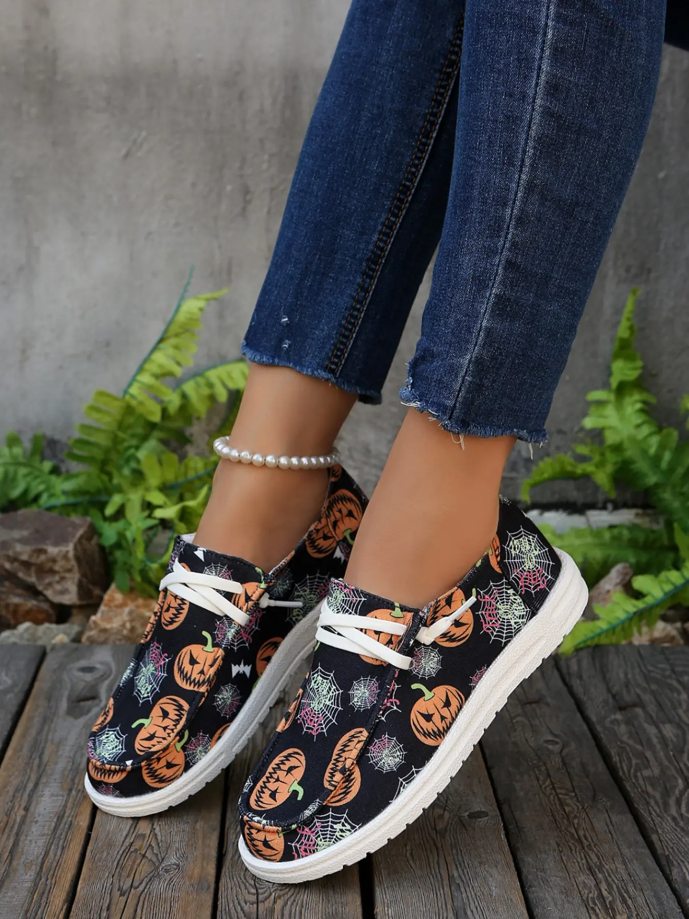 Women's Casual Print Canvas Shoes, Pumpkin Pattern, Flat Walking Shoes, Comfortable Lightweight Breathable, Halloween Party Daily Wear, Footwear