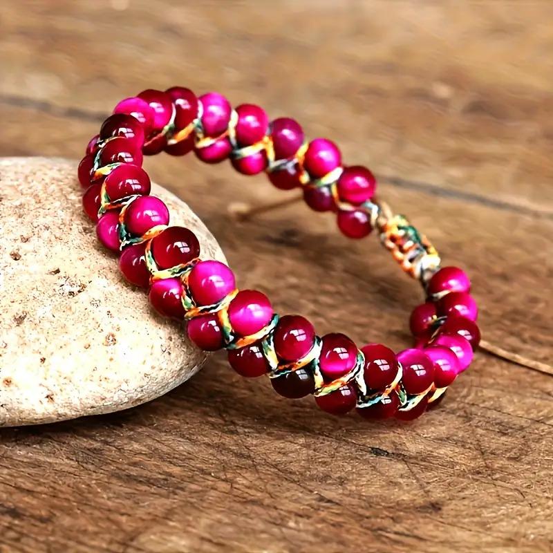 Bohemian style adjustable bracelet - natural cat's eye/tiger's eye beads, navy blue and gold accents, adjustable knot clasp, suitable for daily wear and vacation, women's accessory, July birthstone gift - uncoated natural stone bracelet, tiger's eye beads