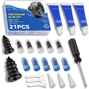 21PCS Tire Repair Rubber Nail Kit - Complete Screw Plug Kit with Glue, Fast Fix for Flat Tires on Car, Truck, Motorcycle, SUV & More