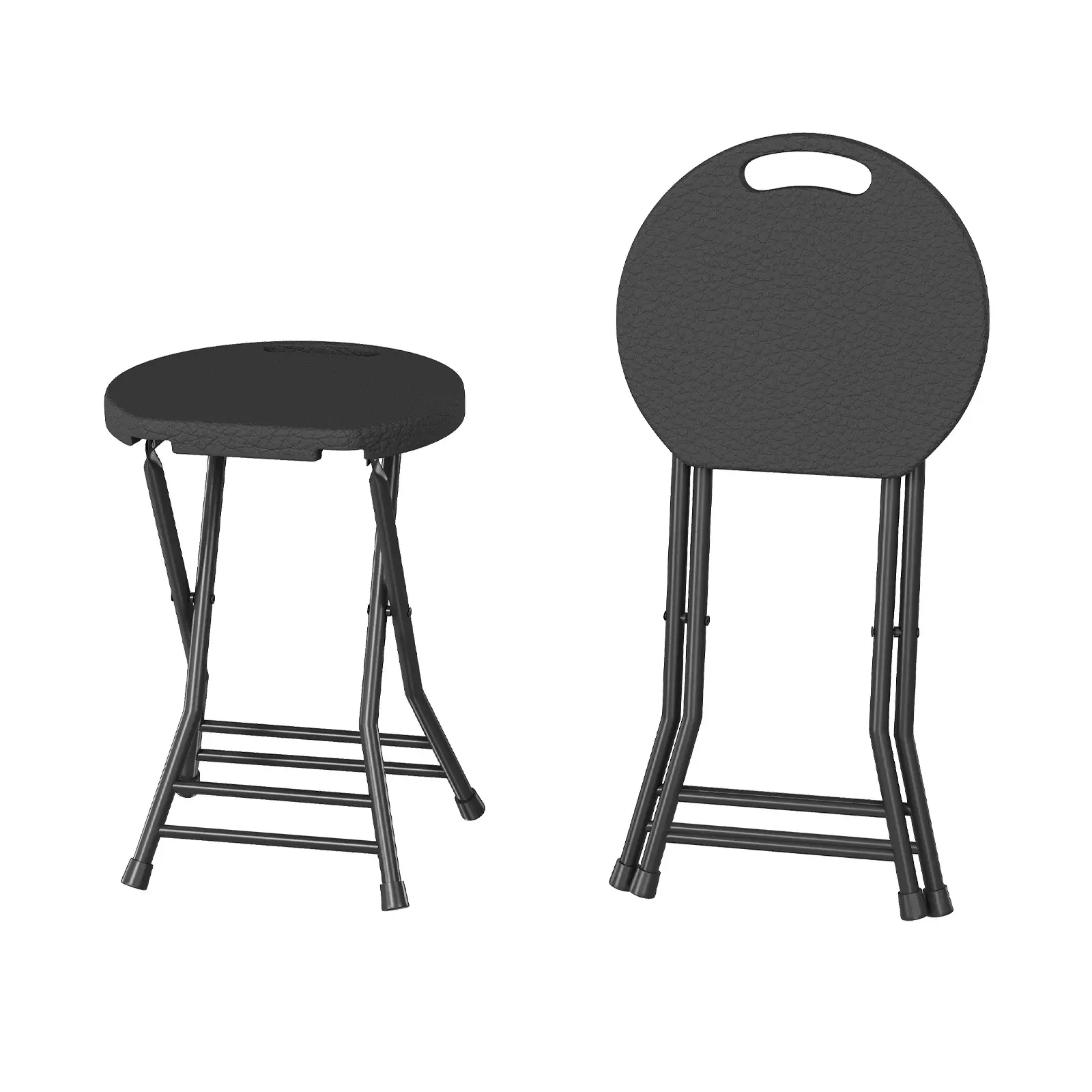 Folding Stool, Portable with Handle, Backless 18-Inch Stool, Anti-Slip Feet, 600Lbs Capacity Foldable Bar Stool, for Bar Stools, Kitchen, Home, Indoor and Outdoor Use, Black/White