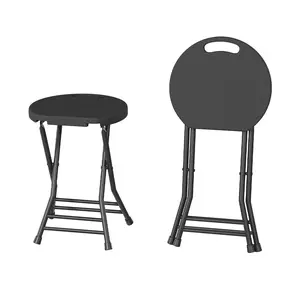 Folding Stool, Portable with Handle, Backless 18-Inch Stool, Anti-Slip Feet, 600Lbs Capacity Foldable Bar Stool, for Bar Stools, Kitchen, Home, Indoor and Outdoor Use, Black/White