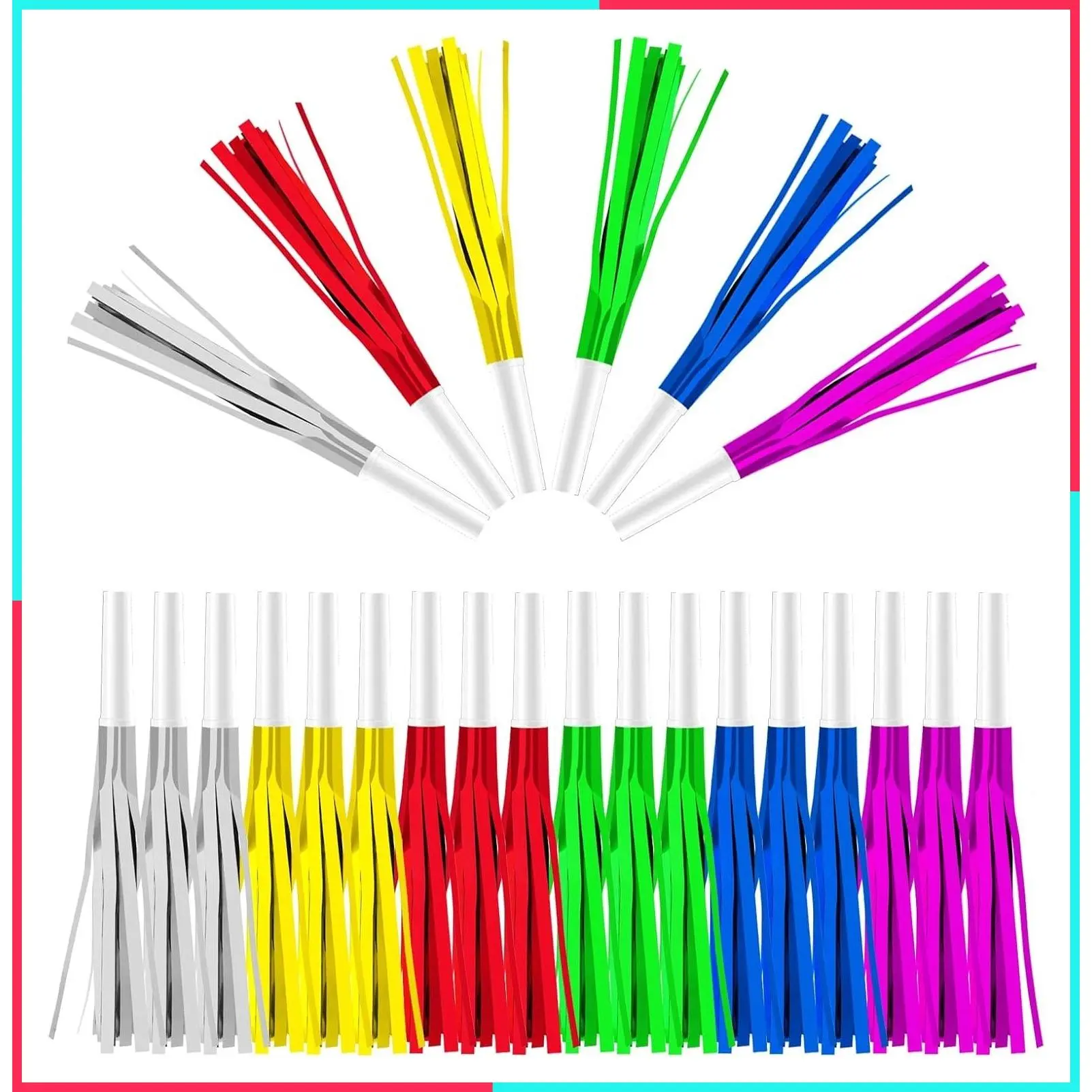 24PCS Bulk Party Blowers & Colourful Noise Makers - Fringed Glitter Party Horns Whistles for Birthday Graduation Christmas New Year - Premium Party Supplies (Mixed Colors)